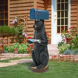 Rustic Country Black Bear Newspaper Mailbox Post 41 " Scaled Upright Sculpture