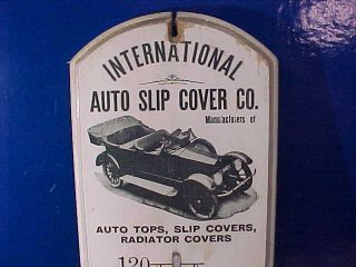 1920s AUTO SLIP COVER Co Wood ADVERTISING THERMOMETER w Early CAR Image 2