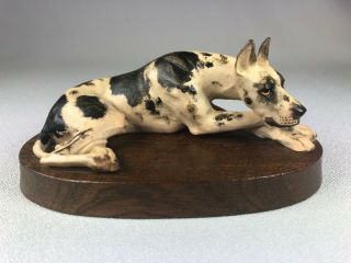 Anri Italy Wood Carving Of A Harlequin Great Dane Dog,