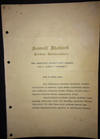 1936 Turkey Republic Signed Letter by MUSTAFA KEMAL ATATURK as First President 2