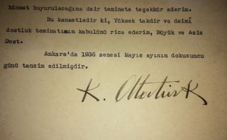 1936 Turkey Republic Signed Letter by MUSTAFA KEMAL ATATURK as First President 4