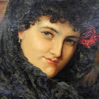 19th Century Museum Quality Oil On Canvas Flamenco Dancer Lady Portrait Painting