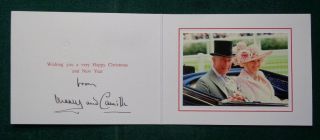 Antique Signed Christmas Card Prince Charles Of Wales & Camilla Duchess Cornwall