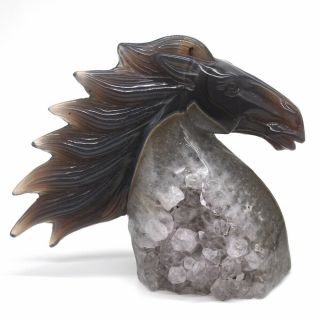 5 " Horse Figurine Gray Agate Geode Cluster Healing Stone Carving Home Decor
