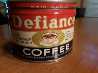 Antique Tin Can Defiance Coffee 1 Lb Kw Coldwater,  Mi,