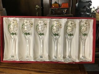 Perrier Jouet Belle Epoque Crystal Hand Painted Champagne Flutes Case 6 Box