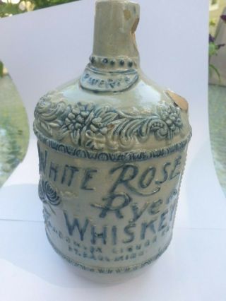 Rare Size - White Rose Rye Whiskey Cobalt Utica Ny Stoneware Pure Rye Whiskey