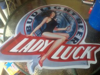 Budweiser Bud Light Lady Luck Embossed Metal Beer Sign Good 36x31