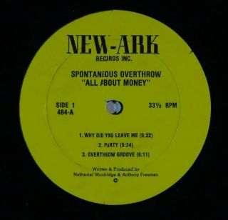 Spontaneous Overthrow All About Money Lp On - Ark Nm Private Outsider Boogie