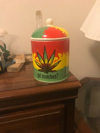 Marijuana Leaf " Got Munchies? " Ceramic Jar With Lid