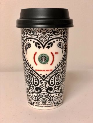 2010 Starbucks Jonathan Adler Red 12 Oz.  Ceramic Travel Mug With Lid Euc