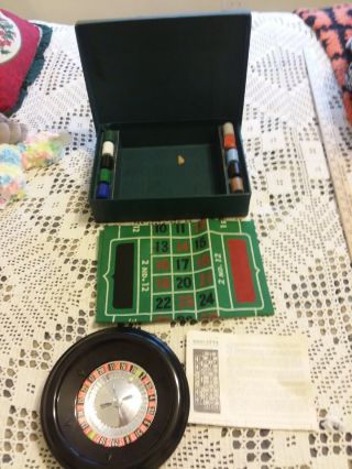 Vintage Small Roulette Wheel Game Travel Set Hard Plastic & Metal Wheel Vegas