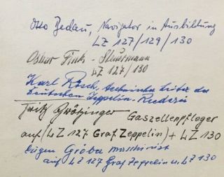 - Zeppelin Crew Members Inscribed Autographs (5) Lz126,  Lz127,  Lz129
