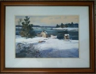 Paul Strisik Painting Landscape Boat 1974 Framed Watercolor England