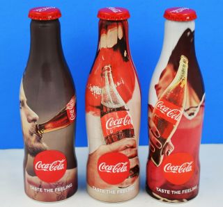 Full Austrian 2016 " Taste The Feeling " Aluminum Coca Cola 3 Bottle Set Austria