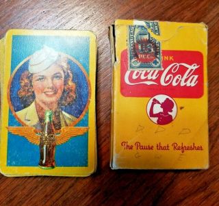 Vtg 1940s Wwii Era Coca - Cola Airline Stewardess 52 Deck Playing Cards.  Tax Stamp