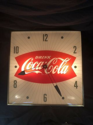 1960s Pam Clock Co.  Coca Cola Fishtail Lighted Clock " Cond "