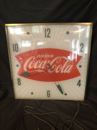 1960s Pam Clock Co.  Coca Cola Fishtail Lighted Clock 