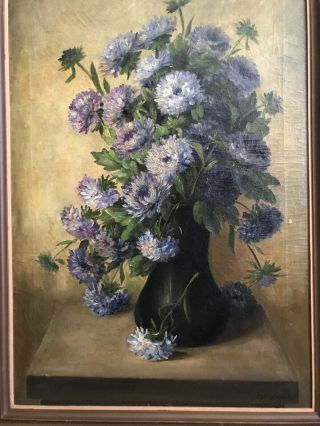 Antique Henry Leon Sanger Listed Artist Still Life Painting Of Flowers