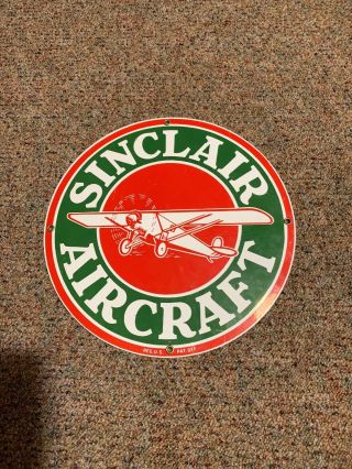 Sinclair Aircraft Metal Porcelain Sign 11” Round