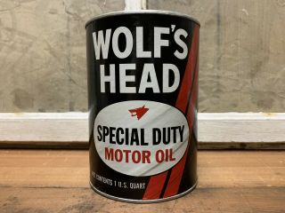 Vintage Wolf’s Head Motor Oil Special Duty 1 Quart Full Old Gas Service
