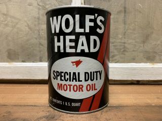 Vintage Wolf’s Head Motor Oil Special Duty 1 Quart FULL Old Gas Service 2