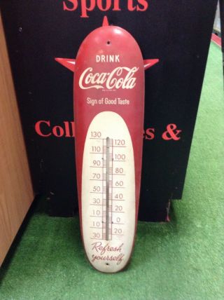 1950s Coca Cola Cigar Thermometer Advertisement Sign Made In Usa