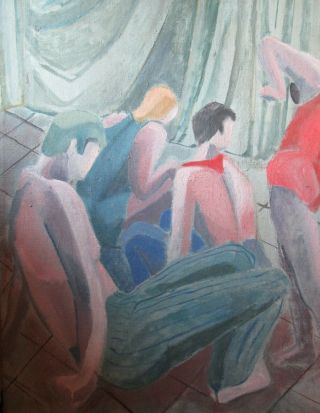 OLD 1950 ' s SIGNED HeWett Weiz CUBIST Figurative oil painting of BALLET DANCERS 4