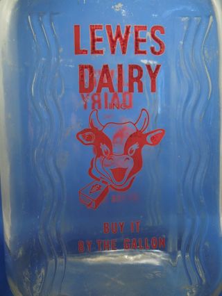 Lewes Dairy 1/2 Gallon Milk Glass Bottle Jar W/ Metal Handle 2