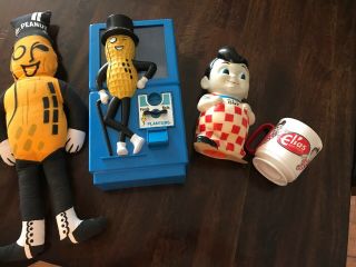 Vintage Elias Brothers Big Boy Bank,  Mug,  Mr.  Peanut Dispenser & Doll