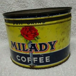 Milady Coffee Red Rose Yellow Background Black Band Metal Round Tin