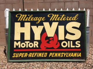 Wood Framed Hyvis Motor Oil Tin Sign Mileage Metered Refined