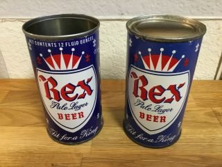 2 Different Rex Beer (122 - 33 & 122 - 31) Empty Flat Top Beer Cans By Maier,  La,  Ca