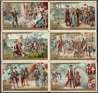 Liebig S - 339 " Christopher Columbus Ii " Full Set 6 Vintage Trade Cards 1892 Grmn