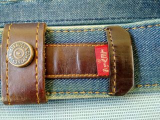 Vintage Denim Belt Made With Levi Strauss Big E Red Tab Jeans Pants Very Unique