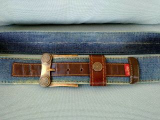 Vintage Denim Belt Made with Levi Strauss BIG E Red Tab Jeans Pants Very UNIQUE 2