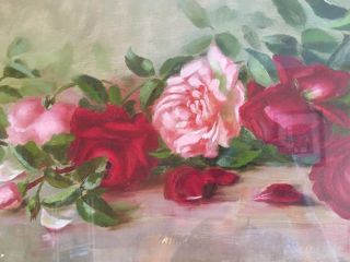 Atnique Oil Painting Roses Floral by M.  B.  Peck England Gold Gilt Frame 3