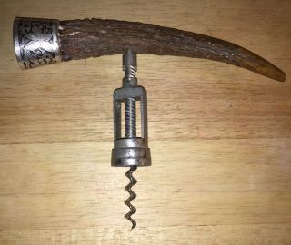 Stag Horn Handle Corkscrew Wine Bottle Opener Sterling Silver End Cap