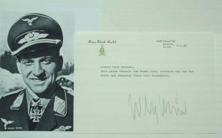 Hans Ulrich Rudel Wwii German Stucker Pilot Awarded Iron Cross Signed Letter