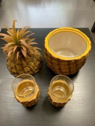 Vintage Evers Pineapple Ice Bucket,  Rare Mid Century with Two Matching Glasses 3