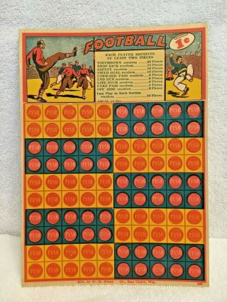 Vintage Football Punch Board Card Wh Brady Eau Claire Wis Game Rare