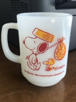 Vintage Fire King Snoopy Mug Running Away Snoopy Come Home