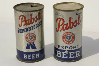 2 Early Pabst Flat Top Beer Cans Export Oi Can & Blue Ribbon Can Indoor Irtp