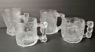 Vintage 1993 Set Of 4 Mcdonalds Flintstones Mugs Rocdonalds Frosted Glasses Cups