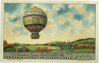 Liebig Meat Extract Conquest Of Air Hot Air Balloon Aviation Series French Card
