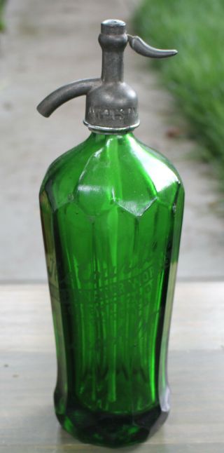 Antique Green Glass Seltzer Bottle 26 Fl.  Oz.  Brooklyn York Ny Art Deco