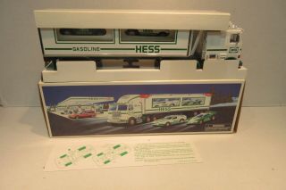 1997 Hess Truck With 2 Racers Mib Collectible Toy Car Gas Station Promo