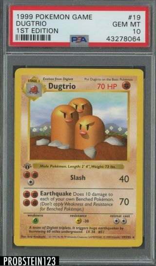 1999 Pokemon Game 1st Edition 19 Dugtrio Psa 10 Gem Mt