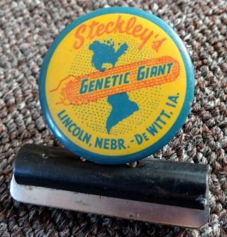 Vintage Steckley " Genetic Giant " Hybrids Celluloid Clip.  Nebraska & Iowa