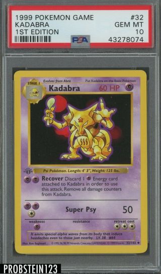 1999 Pokemon Game 1st Edition 32 Kadabra Psa 10 Gem Mt